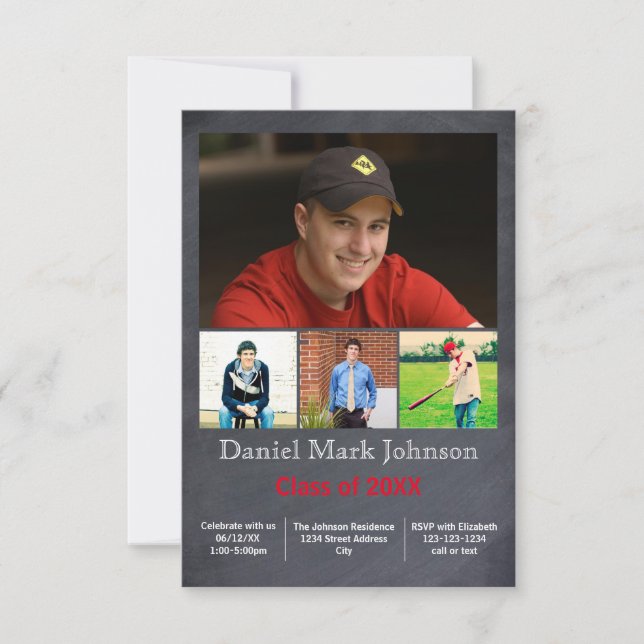 5 Fotos Collage Vertical - 3x5 Grad Bekanntgabe Einladung (Vorderseite)