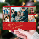 5 Fotos Frohe Weihnachts-elegante Drehbuch-Collage Feiertagskarte<br><div class="desc">Elegante stilvolle Frohe Weihnachten Imitate Gold klassische Kalligraphie Drehbuch fünf Fotos rote Urlaubskarte mit Ihrem individuellen personalisierten Text auf beiden Seiten. BITTE BEACHTEN SIE, dass die Hintergrundfarbe editierbar ist. Sie können es ändern, nachdem Sie unter dem IT-Menü PERSONALISIEREN die Option CUSTOMIZE ausgewählt haben. Wenn Sie es sich nicht leicht machen,...</div>