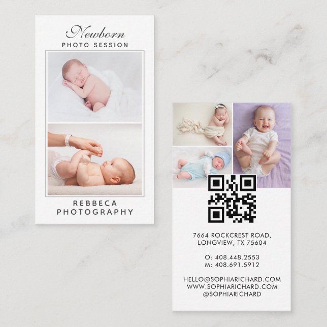 5 Fotos Logo QR Code Neugeborener Baby Fotograf Visitenkarte (Vorne/Hinten)