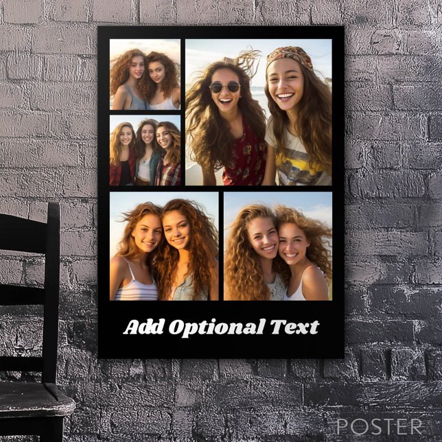 5 Friend Foto Collage Text — CAN Edit Black Poster (Custom Poster)
