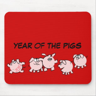 5 Funny Cartoon Comic Schweinejahr 2019 Farbe ausw Mousepad