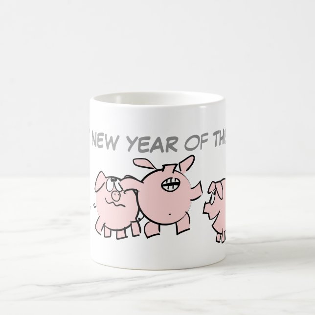 5 Funny Cartoon Illustration Pig Custom Jahr W Tas Kaffeetasse (Mittel)