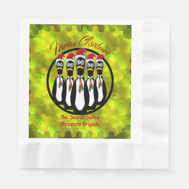 5 Funny Frazzled Santa Pinguine Personalisiert Serviette (Vorderseite)