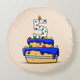 5. Geburtstag, 5. Geburtstag auf Sweet Blue Cake Rundes Kissen
