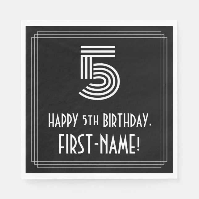 5. Geburtstag: Art Deco Inspiriert Aussehen "5" +  Serviette (Vorderseite)