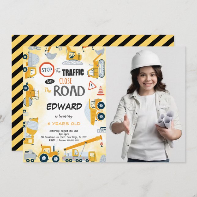5. Geburtstag Bauboy Foto Einladung (Vorne/Hinten)