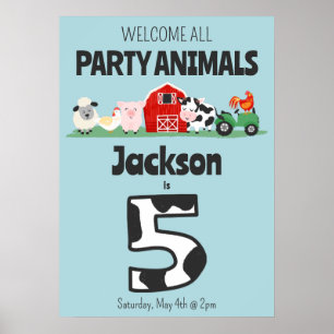 5. Geburtstag Begrüßung Party Tiere Farm Poster
