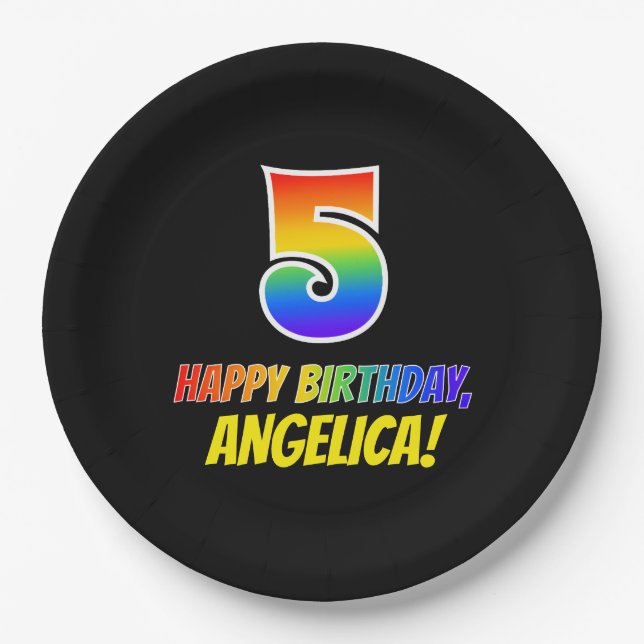 5. Geburtstag: Bold, Fun, Simple, Rainbow 5 Pappteller (Vorderseite)