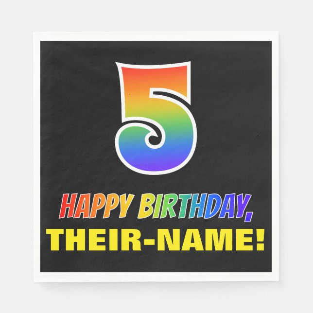 5. Geburtstag: Bold, Fun, Simple, Rainbow 5 Serviette (Vorderseite)