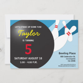 5. Geburtstag Bowling Party blau-gelb Einladung