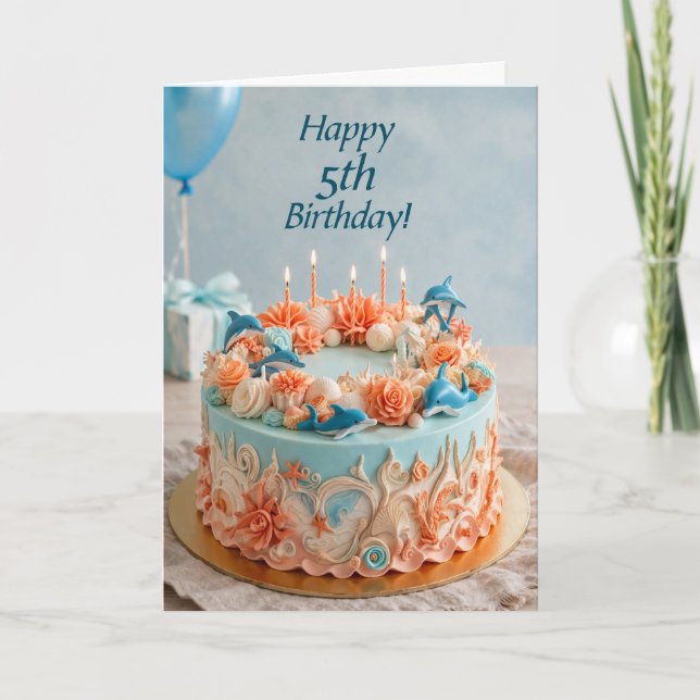 5. Geburtstag Delphin-Torte Karte (Vorderseite)