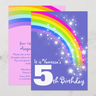 5. Geburtstag des Kinderlila rosa Regenbogens Einladung
