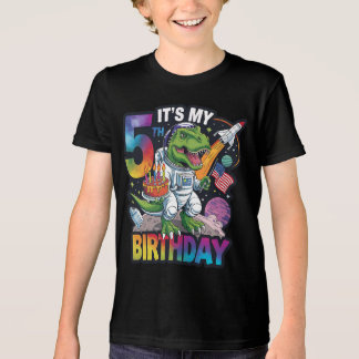 5. Geburtstag Dinosaur Astronaut T-Rex Space Kinde Tri-Blend Shirt