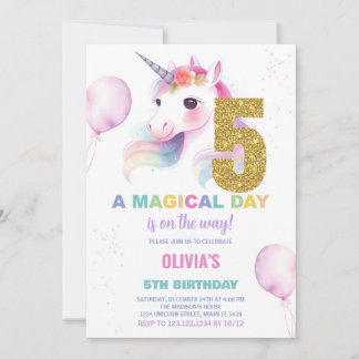 5. Geburtstag Einhorn Geburtstag Einladungen