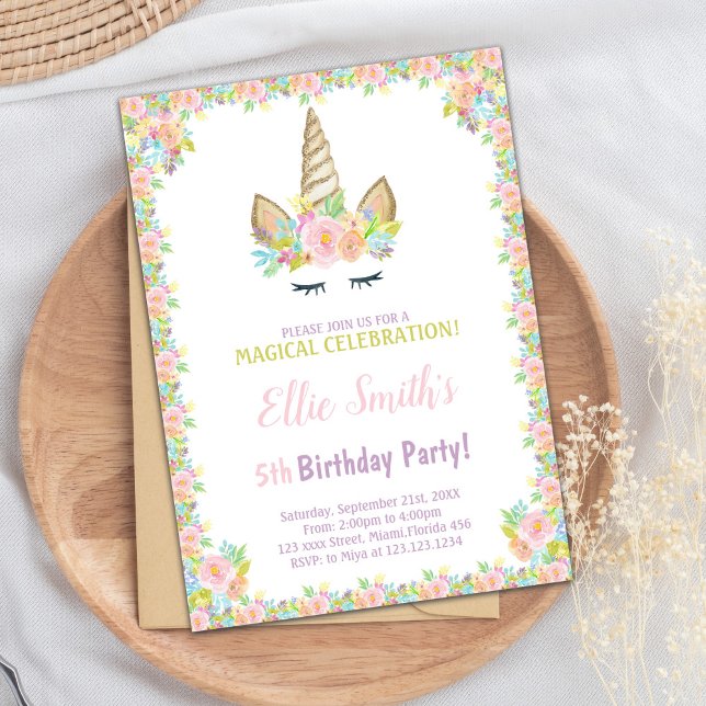 5. Geburtstag Einladung (5th Birthday Unicorn Invitations)