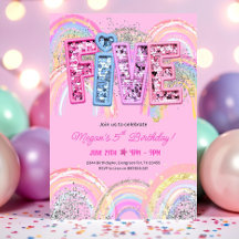 5. Geburtstag Einladung Girl Editable Rainbow Sequ