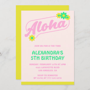 5. Geburtstag Einladungen Tropical Aloha Pink