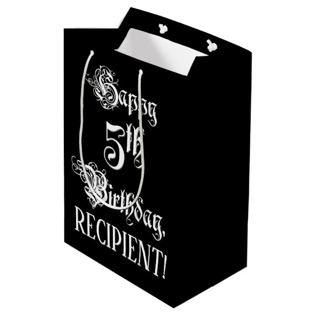 5. Geburtstag: Extravagant, elegant, Script + Indi Mittlere Geschenktüte (Rückseite Schrägansicht)