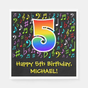 5. Geburtstag - farbenfrohe Musiksymbole, Regenbog Serviette