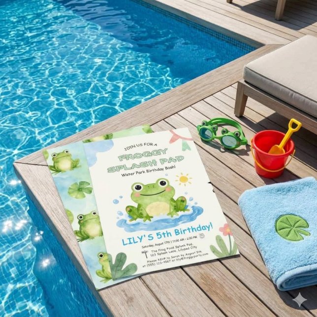 5. Geburtstag Frosch-Splash-Pad-Gartenpool-Party Einladung (Von Creator hochgeladen)