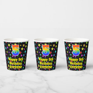 5. Geburtstag: Fun Stars Muster und Regenbogen 5 Pappbecher