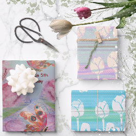 5. Geburtstag Girl Tulip Geschenkpapier Set