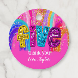5. Geburtstag Hot Pink Regenbogen Pailletten Mädch Geschenkanhänger