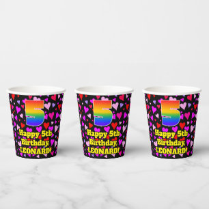 5. Geburtstag: Liebes Herzmuster, Regenbogen 5 Pappbecher