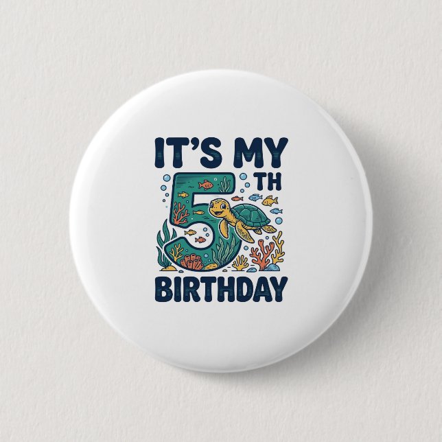 5. Geburtstag Meeresschildkröte Unterwasser-Vektor Button (Vorderseite)