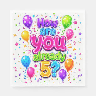 5. Geburtstag Neon-Partyballons und Konfetti Serviette