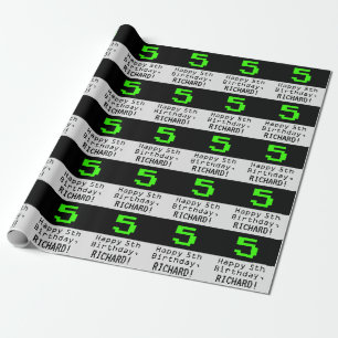 5. Geburtstag - Nerdy / Geeky Stil "5" und Name Geschenkpapier