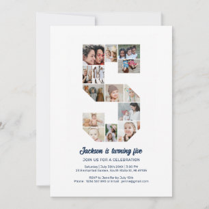 5. Geburtstag Nr. 5 Benutzerdefinierte FotoCollage Einladung