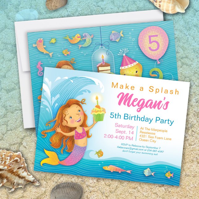 5. Geburtstag Pink Mermaid Einladung (Von Creator hochgeladen)