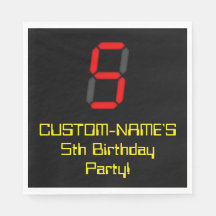 5. Geburtstag: Red Digital Clock Style "5" + Name