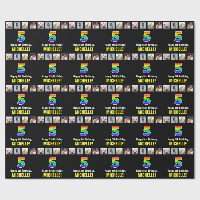 5. Geburtstag: Regenbogen "5"; benutzerdefinierte  Geschenkpapier (Flach)