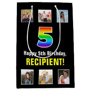 5. Geburtstag: Regenbogen "5", benutzerdefinierte Mittlere Geschenktüte
