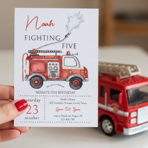 5. Geburtstag Roter Feuerwehrwagen Fighting Five Einladung