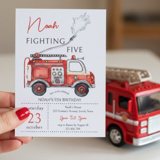5. Geburtstag Roter Feuerwehrwagen Fighting Five Einladung