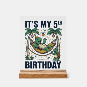 5. Geburtstag Schildkröte Hängematte Vintage Gravu Acrylschild