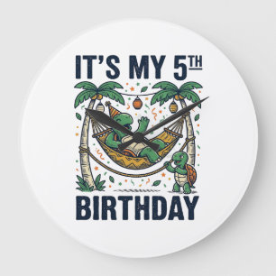 5. Geburtstag Schildkröte Hängematte Vintage Gravu Große Wanduhr
