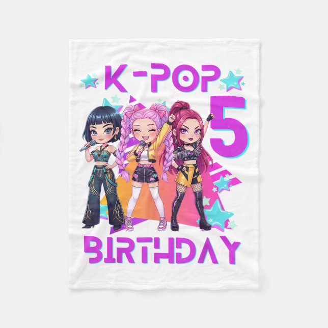 5. Geburtstag Süße Chibi Kpop Lustiger 5. Geburtst Fleecedecke (Vorderseite)