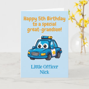 5. Geburtstag Ur-Enkel, individuelles Polizeiauto Karte
