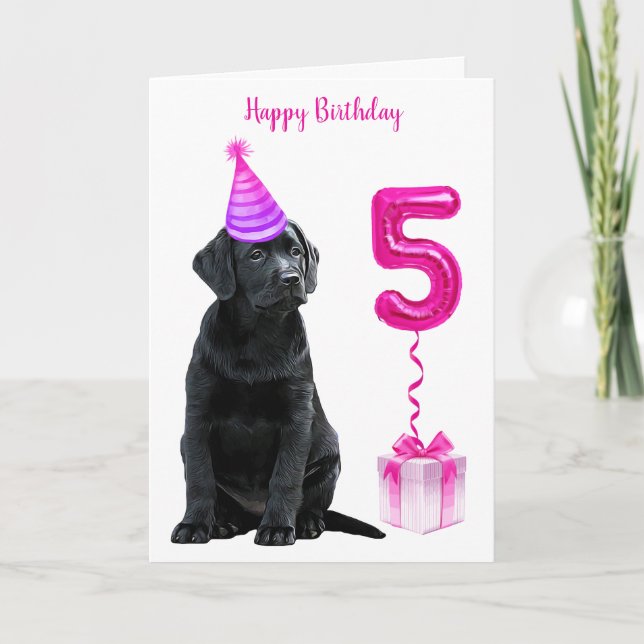 5. Geburtstag Welpenthema - Niedlicher Hund Pink G Karte (Vorderseite)