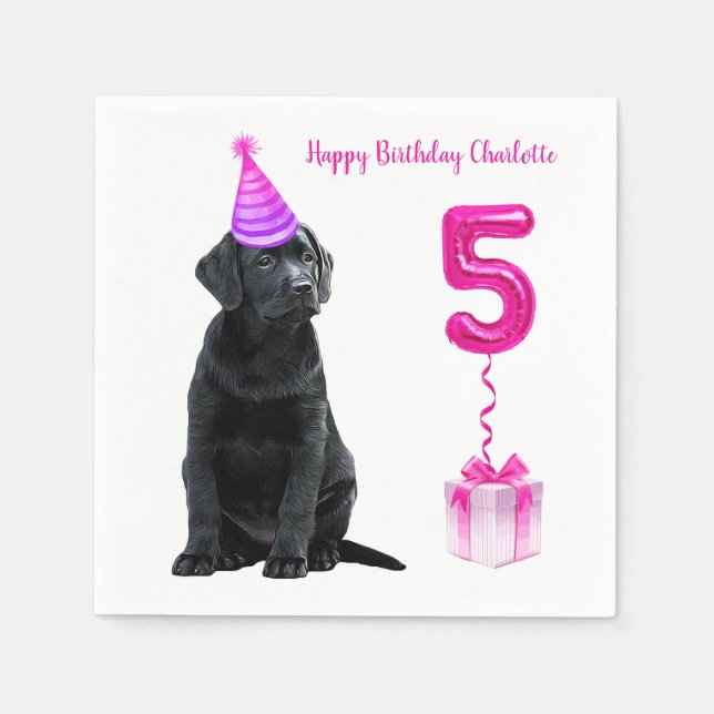 5. Geburtstag Welpenthema - Niedlicher Hund Pink G Serviette (Vorderseite)