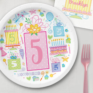 5. Geburtstag whimsical Cake Cupcake vorhanden Pappteller