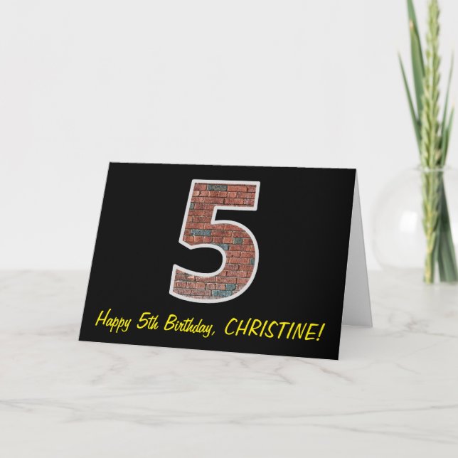 5. Geburtstag - Ziegelmauermuster "5" mit Name Karte (Vorderseite)