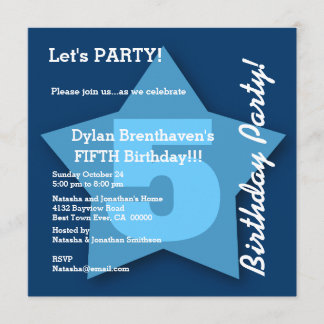 5. Geburtstags-Baby-großer blauer Fünfjahresstern Einladung