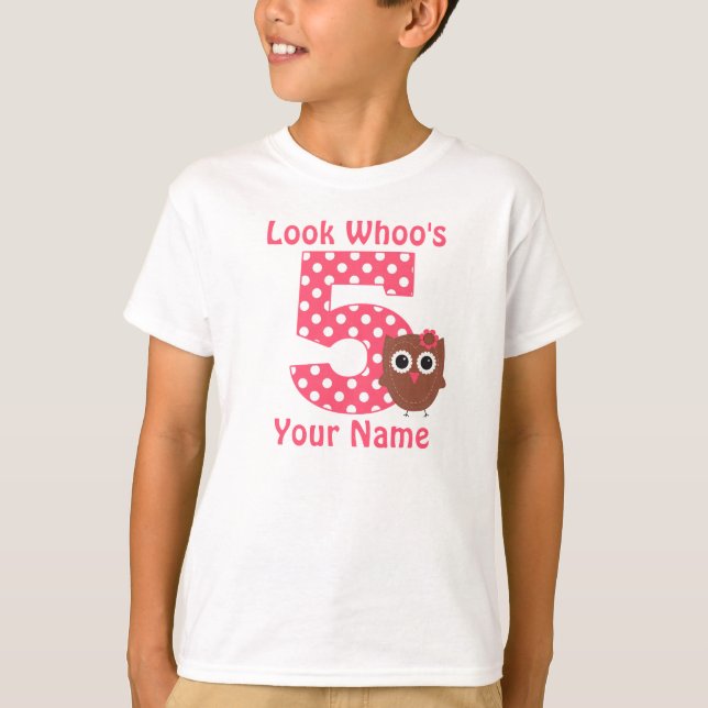 5. Geburtstags-Eulen-personalisiertes Shirt (Vorderseite)