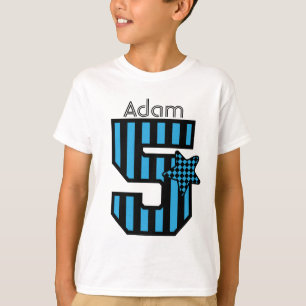 5. Geburtstags-Junge BLAUE STREIFEN individueller T-Shirt