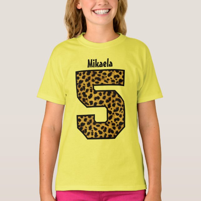 5. Geburtstags-Mädchen LEOPARD T-Shirt (Vorderseite)